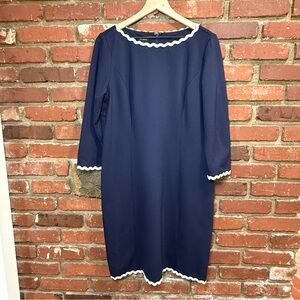 Talbots women's Sheath Dress  Ponte stretch‎ 3/4 Sleeve boat neck size 12 navy